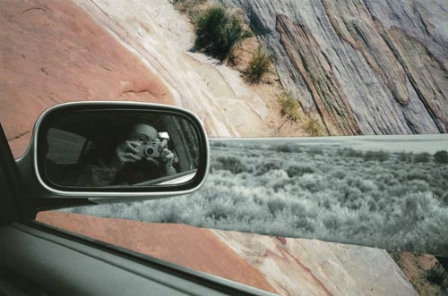 Rear view mirror and close up of Utah rock 2008